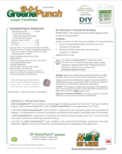 GreenePunch Liquid Lawn Fertilizer – One Single Quart (Covers up to 2000 sq ft) with Sea Kelp &amp Humic Acid – Quick Green Up &amp Sustained Color for 4–6 Weeks
