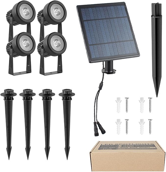 RGB4 in 1Solar Spot Lights Outdoor Solar Powered RGB Landscape Lighting IP65 Waterproof Auto On/Off Spotlights for Outside Garden Yard Landscape Pathway Garage