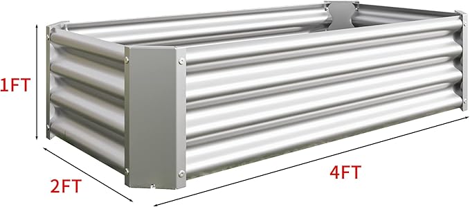Raised Garden Bed kit 4 * 2 * 1ft Outdoor Raised Beds for Gardening Galvanized Raised Planter Box Suitable for Home Garden Patio Planting Vegetables Flowers and Herb Fruits (Silver)