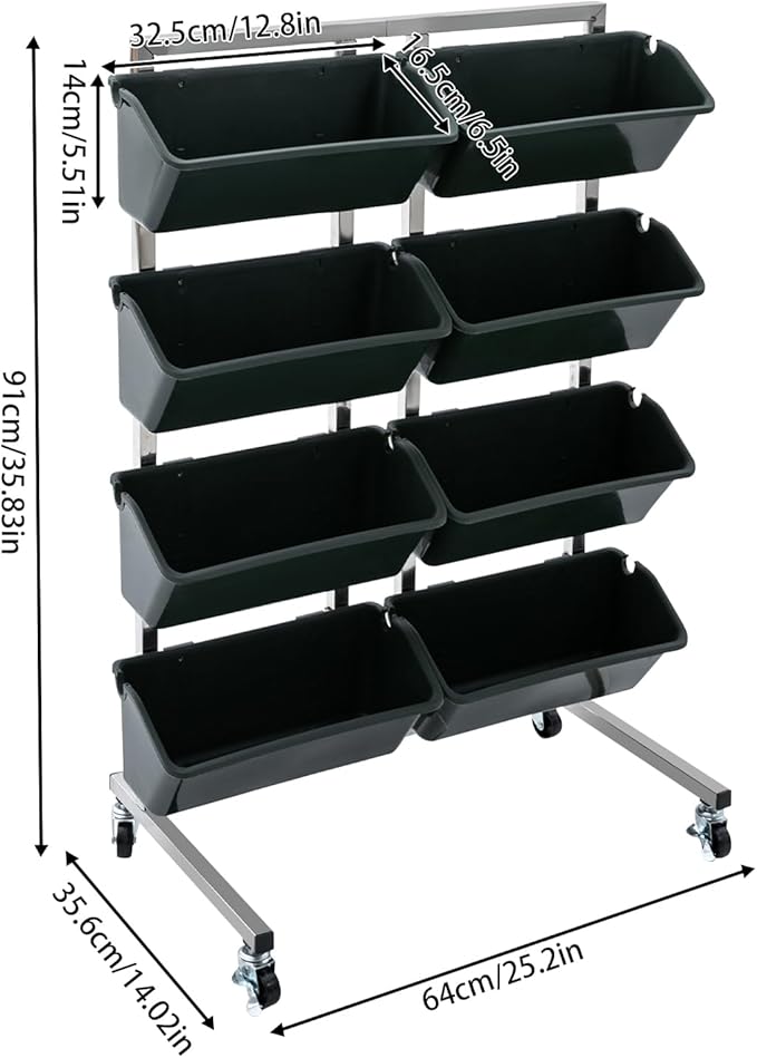 CNCEST 4 Tier Raised Garden Bed with 8PCS BucketsStainless Steel Herb Garden Planter Outdoor with Drainage HolesFloor Standing Flowerpot Bracket Balcony for Vegetable Planting (Dark Green)