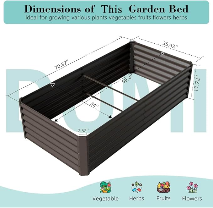Heavy-Duty Galvanized Steel Raised Garden Bed for Outdoor Vegetable Fruit and Flower Planting – Rust-Resistant Metal Planter Box (Brown - 6x3x1.5 ft)