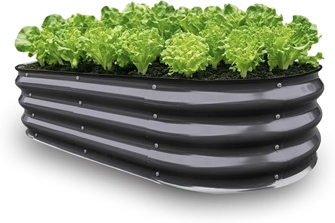 GrowHaus 4x2x1FT Galvanized Raised Garden Bed Planter Boxes Outdoor Metal Garden Beds for Planting Vegetables Flowers Herbs Dark Gray