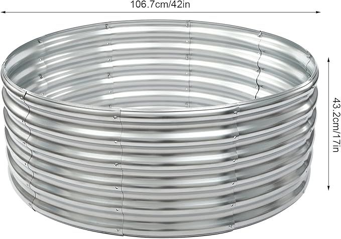 3.5x3.5x1.5 ft Round Galvanized Raised Garden Bed Round Metal Planter Box for Vegetables Fruits and Flowers Outdoor Metal Raised Bed Rust-Resistant and Easy Assembly (Silver)