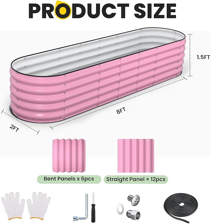 Galvanized Raised Garden Bed 8x2x1.5 FT Oval Metal Raised Garden Bed Outdoor Planter Box with Open Bottom Rust-Resistant Steel Garden Bed for Vegetables Herbs Flowers Easy Assembly