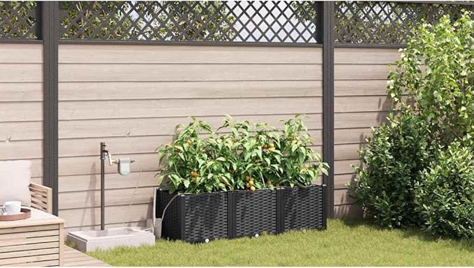 3 Pack Black Steel Garden Planter Box Set 47x16 with Irrigation Modern Outdoor Raised Bed for Vegetables Herbs Robust Patio Flower Box Kit for Balcony Terrace Backyard