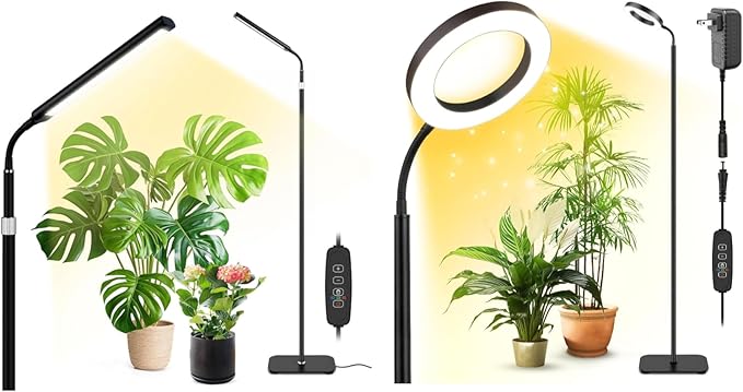 Grow Lights for Indoor Plants Full Spectrum with High Aluminum Stand31.5-63in Height AdjustablecAuto Timer Flexible Gooseneck10-Level Dimmable Floor Lamp for Small Tall Large Plant Growth