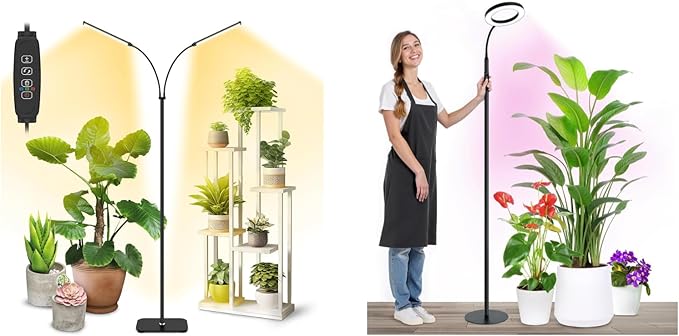 Plant Grow Light Dual Head 40W Indoor Growing Lights144LEDs Full Spectrum Wide Illumination Area 63IN Adjustable Height Stand 10 Dimmable 3/9/12H Auto Timer Floor Lamp for Plants Growth