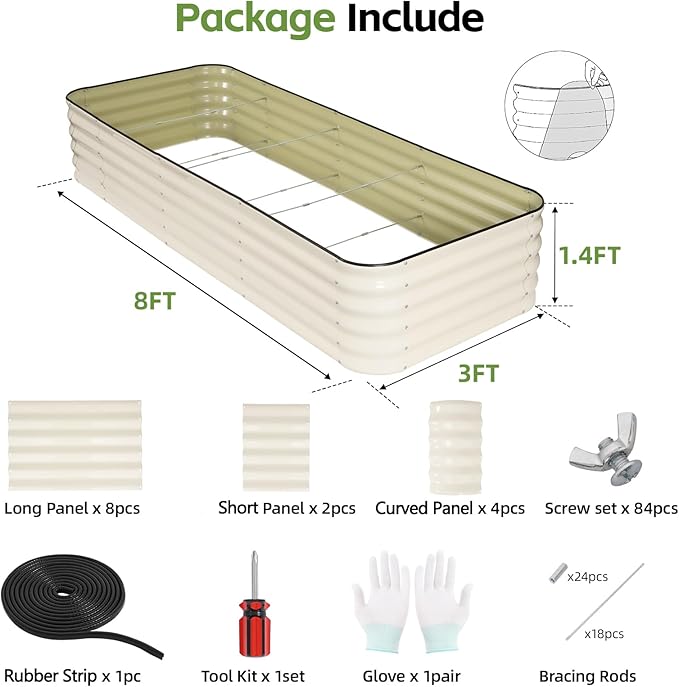GoCampDriect 6IN1 Raised Garden Bed - 8x3x1.4ft Galvanized Raised Garden Boxes Outdoor Corrosion Resistant | Variable Shape 9x2x1.4ft Metal Raised Garden Beds for Planting Vegetable FruitsFlower