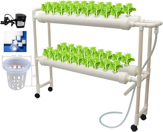 INTBUYING Hydroponic 36 Holes Plant Site Grow Kit Garden System Vegetable Horizonal with Wheel 110V Pump-4 Pipes 2 Layer