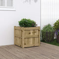 Garden Planter Brown Treated Pine Wood 19.7 in Square Outdoor Raised Garden Bed Decorative Touches for Patio Deck and Yard Durable Construction