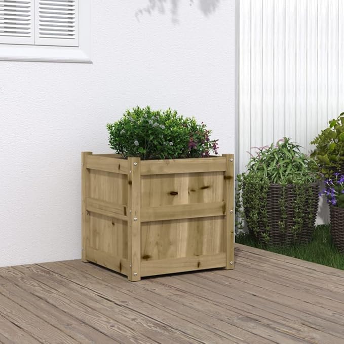 Garden Planter Brown Treated Pine Wood 19.7 in Square Outdoor Raised Garden Bed Decorative Touches for Patio Deck and Yard Durable Construction