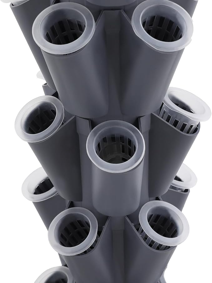 12 Tier 60 Holes Hydroponics Growing System Kit Vertical Hydroponic Tower Indoor Gardening Kit for Vegetables Herbs Fruits Home &amp Greenhouse (Grey)