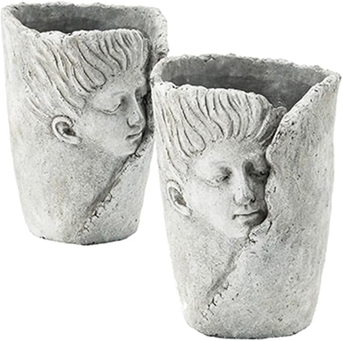 Set of 2 6.5x6x8.5 Sleep Face Accent Planter