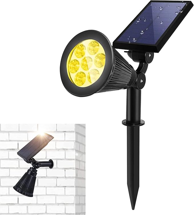 Solar Landscape Lights 7 LED Solar Spotlights 2 in 1 Security Light Solar Lights Outdoor Waterproof for TreePatioYard (Warm White)