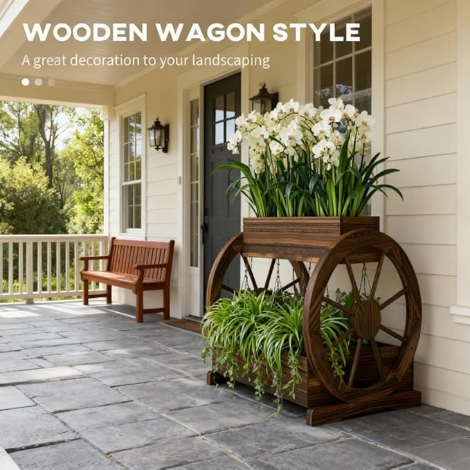 Outdoor PlanterWooden Wagon Planter Box3 Tier Raised Garden Bedfor Vegetables Flowers Herbs