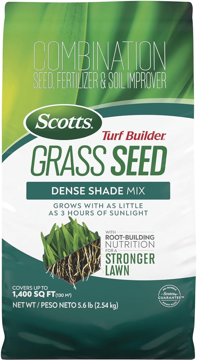 Scotts Turf Builder Grass Seed Dense Shade Mix with Fertilizer and Soil Improver Grows With Little Sunlight 5.6 lbs.