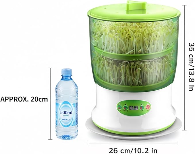 Seed Sprouting Kit 2-Tier Large Capacity Bean Sprouts Grow Kit with 360° Spray and 3 Modes Indoor Gardening Seed Sprouter Tray Green