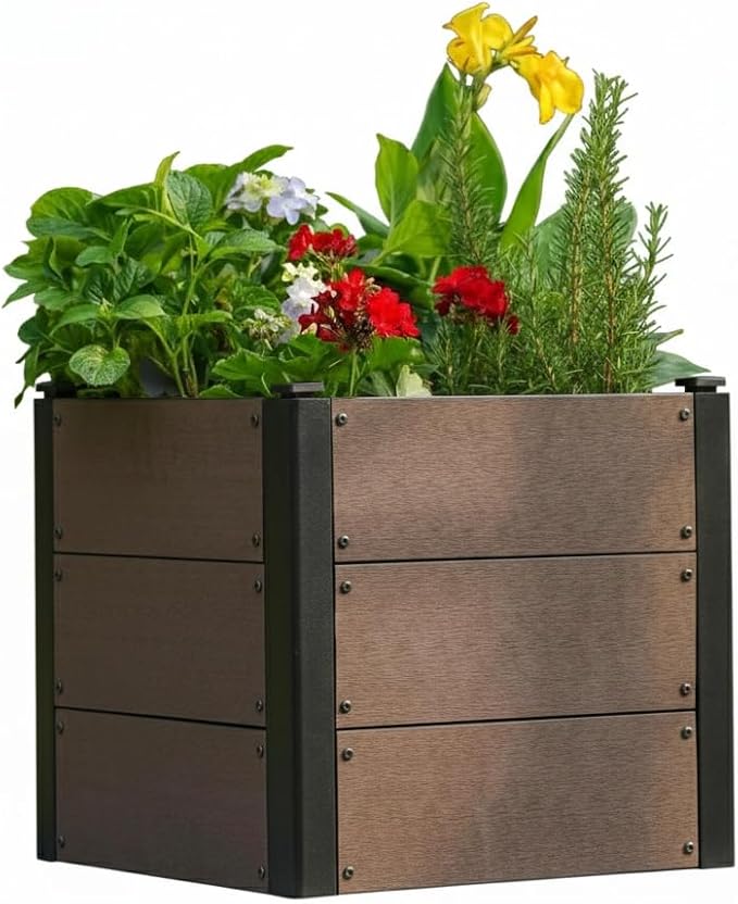 GarveeHome Wood-Look Raised Garden Bed – Large Tall Outdoor Planter Box for Vegetables Herbs Flowers – Durable Composite Deep Root Design for Patio Balcony Backyard