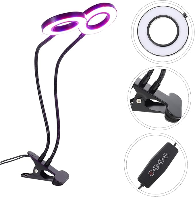 Adjustable Dual-Head LED Plant Growth Lamp for Indoor Use 5V Timer Function Clip-On Design Color Cycle for Greenhouse and Home Planting