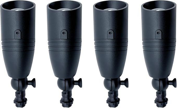 Top Notch Aluminum Black Outdoor Landscape Spotlight (4 Pack) 12V Heavy Duty Low Voltage LED Spot Light Waterproof for Garden and Yard Up Lighting Fixture Without Bulb