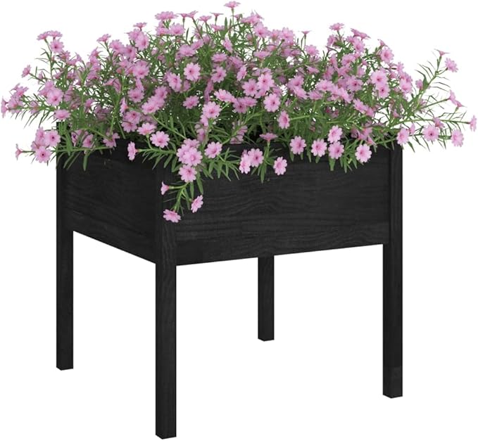 Garden PlantersGardening AccessoriesModern DesignBackyard Raised BedsPatio Raised BedsHerb PlantersFreestanding Plantersfor BalconiesDecks2 pcs Black 27.6x27.6x27.6 Solid Wood Pine