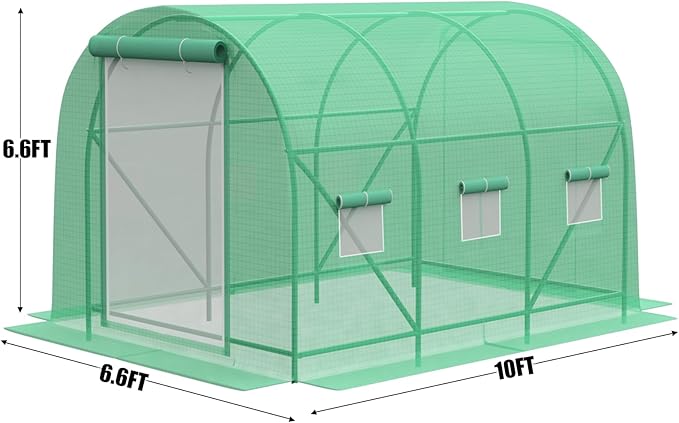 10×7×7 FT Greenhouses for Outdoors Heavy Duty Large Walk in Green Houses for Outside with 6 Ventilated Mesh Windows &amp Roll-up Door &amp Reinforced Frame
