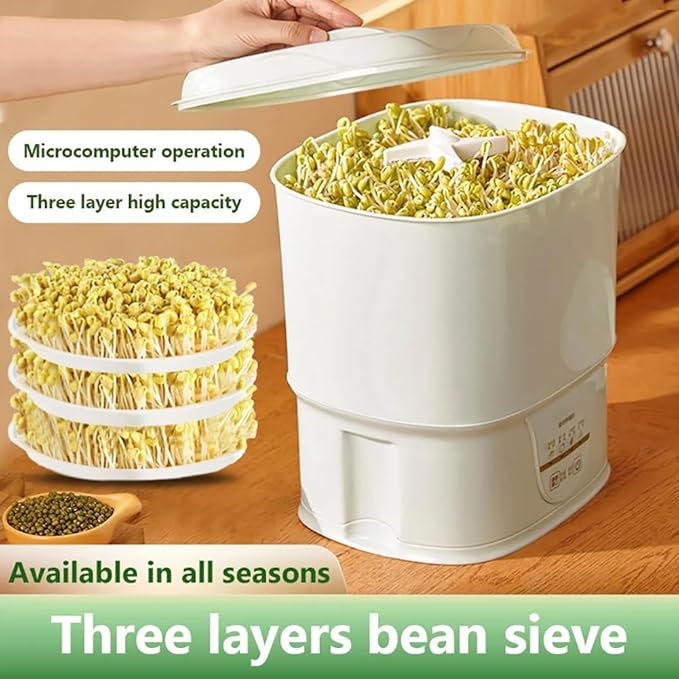 Automatic Bean Sprouts Maker360° Rotary Sprinkler Thermostatic Incubator Germinator 2 Layer Sprouting Seedling Tools