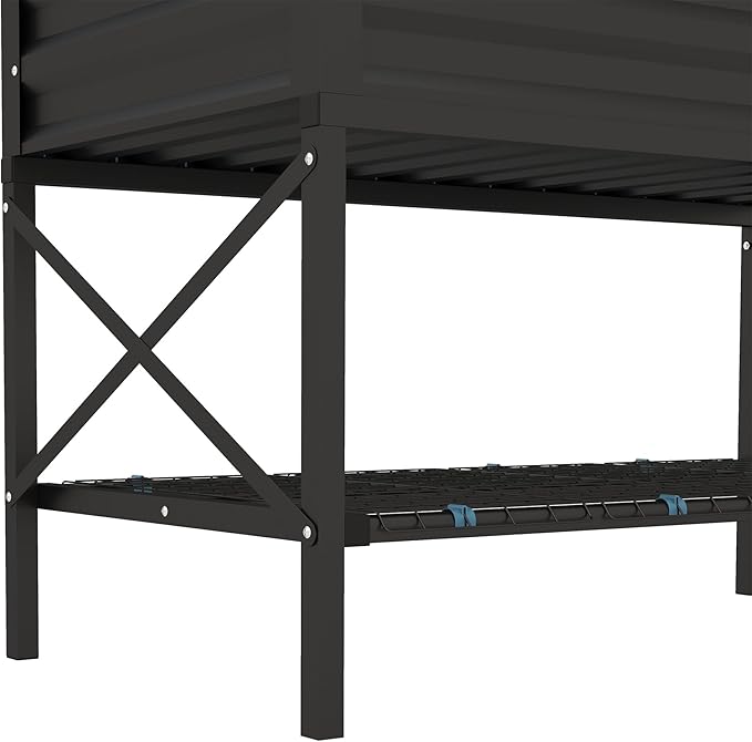Outsunny Raised Garden Bed with Galvanized Steel Frame Storage Shelf and Bed Liner Elevated Planter Box with Legs for Vegetables Flowers Herbs Black