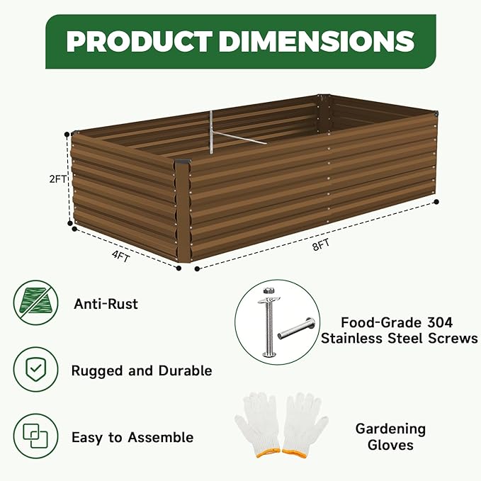 8x4x2 ft Outdoor Raised Garden Bed Large Metal Planter Raised Beds Planters for Outdoor Plants for Vegetables Flowers Herbs Fruits and Succulents.(2 Pcs)
