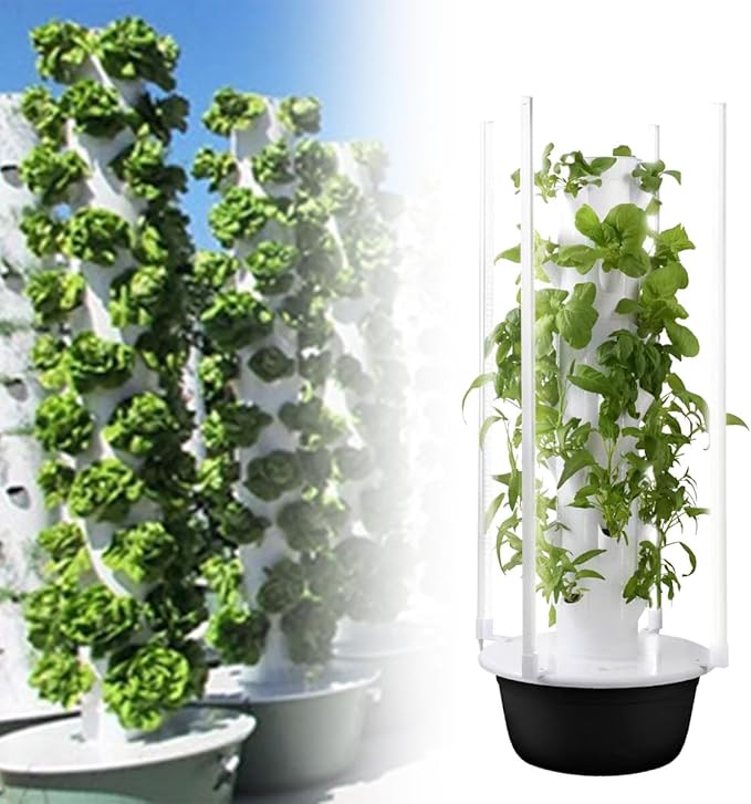 Hydroponic Grow Tower Kit Indoor Vertical Garden Planter Outdoor Indoor Hydroponics Growing System ABS 5 7 9 Layers Vertical Planting for Flowers Vegetables 7楼
