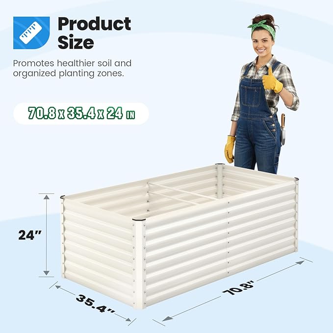 Quictent Galvanized Raised Garden Bed Metal Planter Box Bottomless for Backyard Outdoor Include 1 pc Tomato Cage Beige 6x3x2 Ft