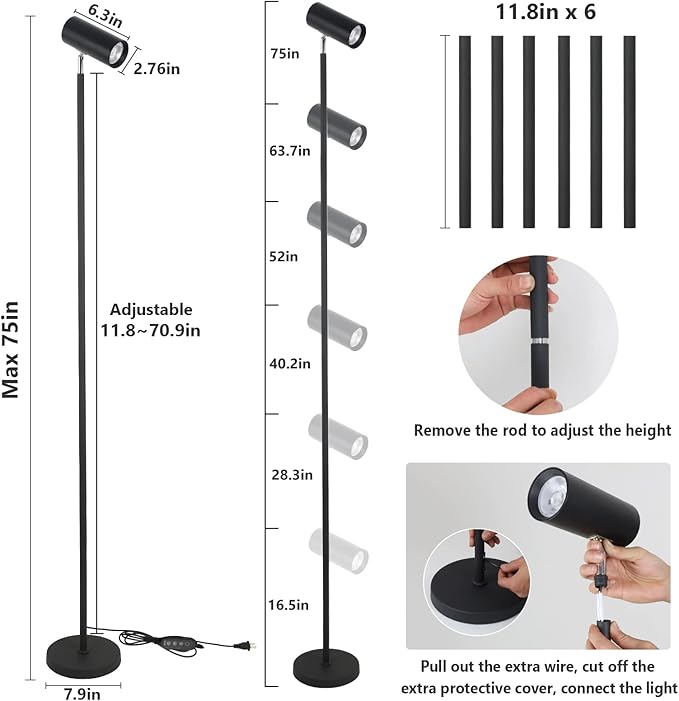 HMVPL Grow Lights Stand for Indoor Plants Full Spectrum Tall Plant Light for Indoor Growing with 20W COB Plant Light Bulb4/8/12H Timer Led Growth Floor Lamp for Large Plant Seedling(6 Level Height)