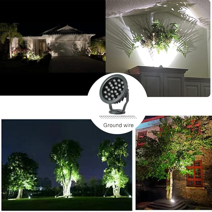 Outdoor LED Spotlight Waterproof Bright Outdoor Landscape Automatic Timer Mini Lawn Lamp 24W Graden Lights Lawn Decorative Lamp with Plug Flag Light Courtyard Facial Lighting Cool White