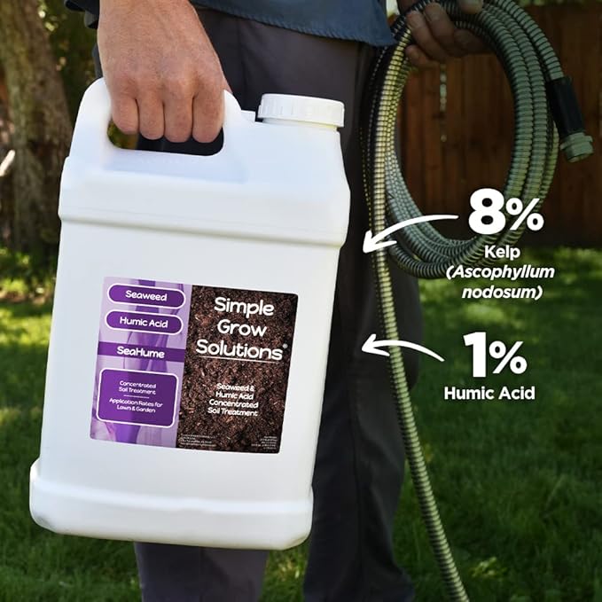 Organic Liquid Seaweed for Lawn &amp Plants - 8% Kelp Blended with Humic Acid - OMRI Organic Fertilizer Supplement Concentrated - Sea Hume- Natural Treatment for Turf Grass and Garden - Simple Lawn S
