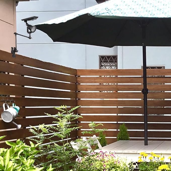 Outdoor Solar Power Daylight Spotlight Black Clip Mount Adjusted Angle Telescopic Arm Waterproof Easy to Install Spot Lamp for Landscape Yard Balcony