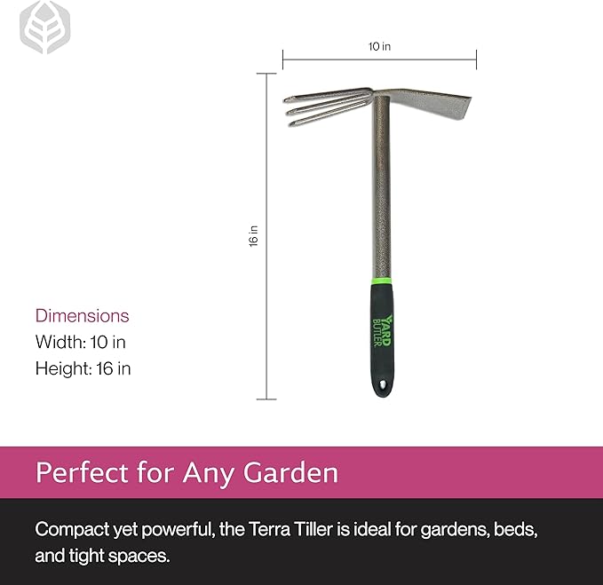 Yard Butler ITT-4T Terra Tiller Hand Cultivator - Essential Gardening Tool for Yardwork - Power-Coated Steel Construction - Comfortable Grip - Long-Lasting - Rust-Resistant