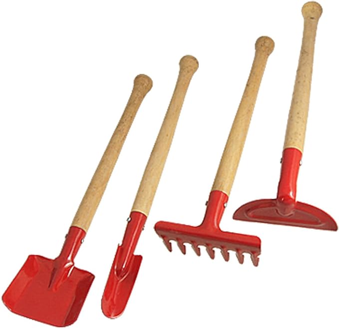 Wooden Handle Grip Garden Tools Set Rake w 2 Shovels Hoe (id: 592 858 cf6 d28 c45