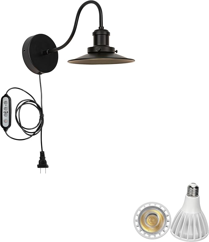Hook Mounted Plant Light Full Spectrum 6000K 25W White Light Timing Plug in Cord Industrial Style Goose Neck Wall Lamp for Indoor Plants Flowers Growing