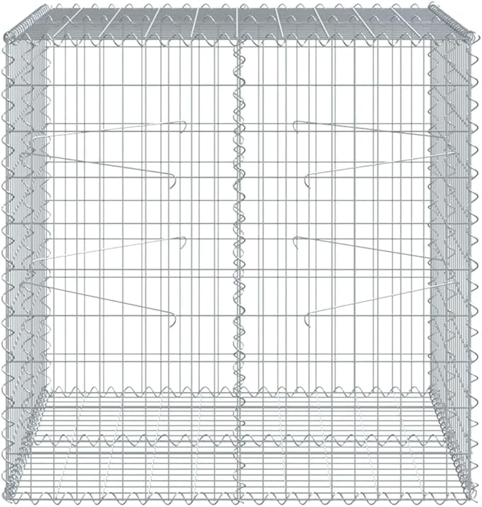 Galvanized Iron Gabion Basket with Cover 39.4x39.4x39.4 Metal Raised Garden Bed Outdoor Planter Box for Landscaping Flower Beds Patio Planters