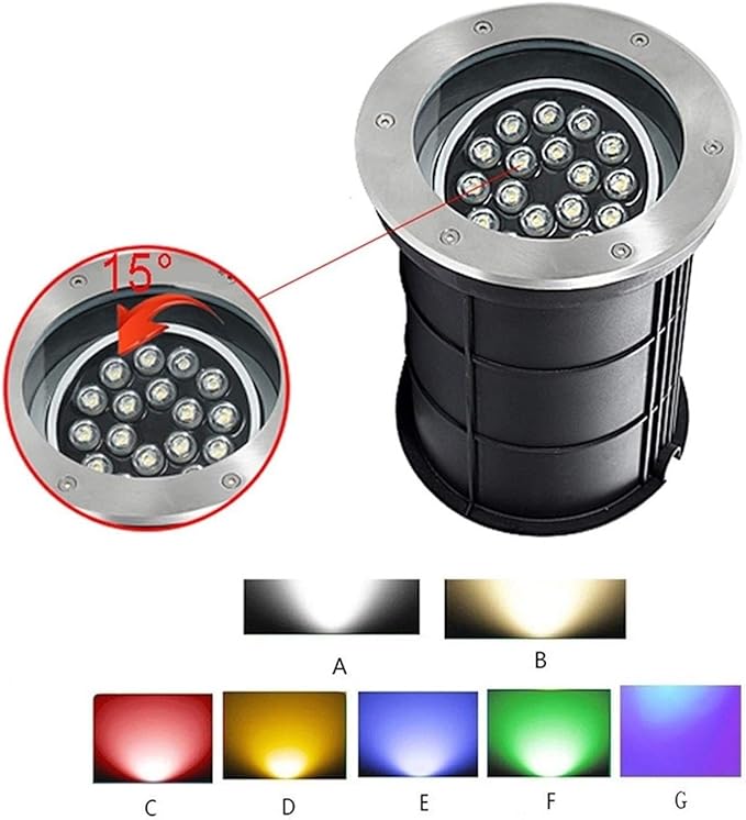 LED Recessed Spotlight - 85-265V Waterproof Landscape Light Adjustable Angle Decking Lights IP67 Available in Blue (9W) and Red (15W)