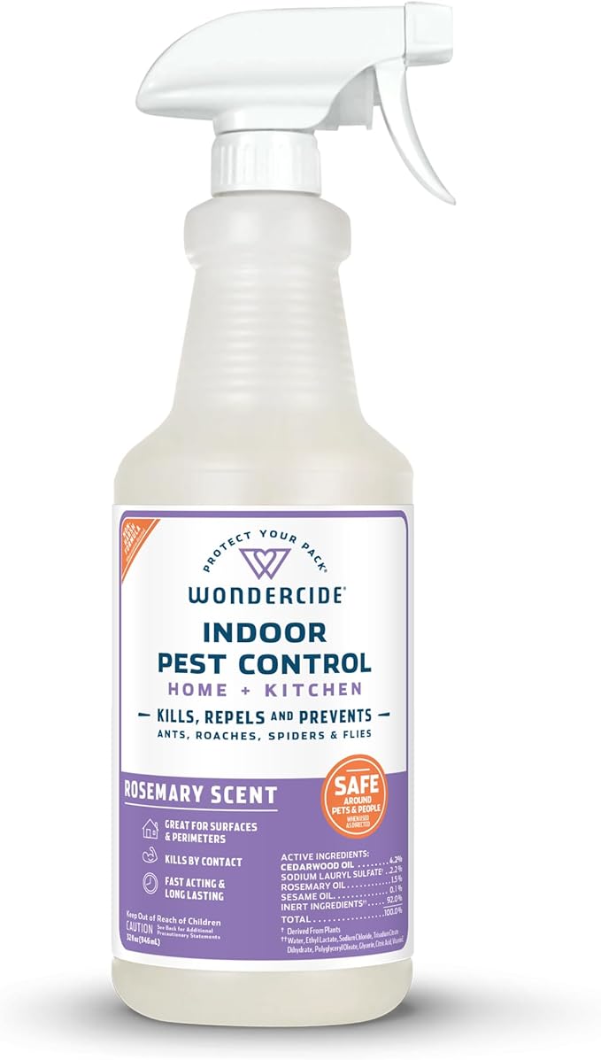 Wondercide - Indoor Pest Control Spray for Home and Kitchen - Ant Roach Spider Fly Flea Bug Killer and Insect Repellent - with Natural Essential Oils - Pet and Family Safe — Rosemary 32 oz
