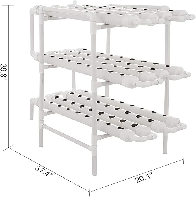 Pipe Type Hydroponic System 3 Layers 108 Holes Soilless Culture Equipment with Water Pump Controller Nest Basket Sponge for Wheatgrass Soybean Mung Hydroponics Nursery Planting