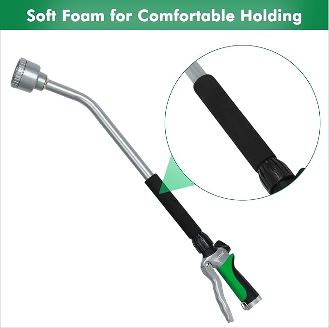 RESTMO Long Watering Wand 24 Inches Gentle Soft Full Shower Sprayer Wand with Flow Control Heavy Duty Metal Hose Wand for Hanging Baskets Shrubs Plants Flowers Garden and Lawn