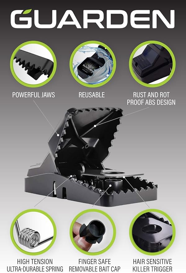 Rat Trap Six Pack - Indoor and Outdoor Traps for Mice Voles Rats Chipmunks - Easy to Set Powerful Snap Quick Kill - by Guarden