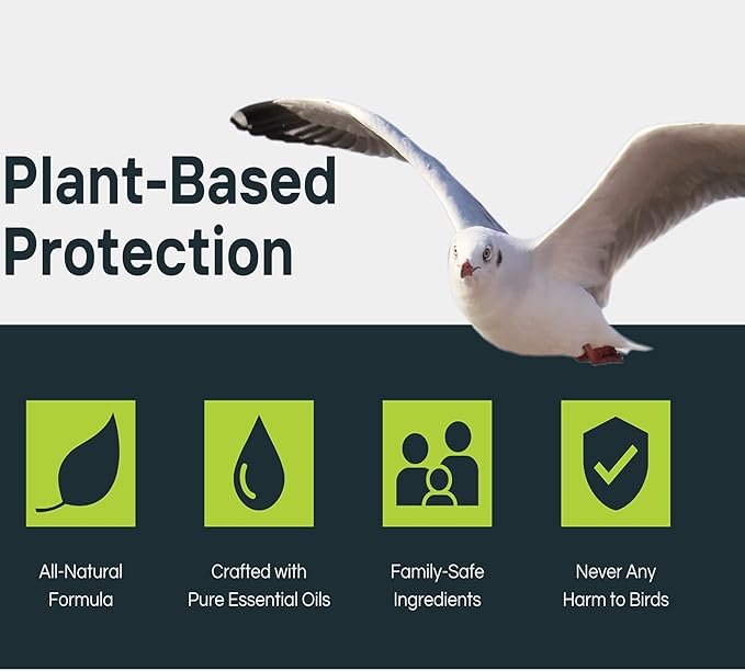 Bird Repellent Spray (32 OZ) Deter Birds from Outdoor Surfaces Garden Areas Deterrent Natural Woodpecker Pigeon and More Natural