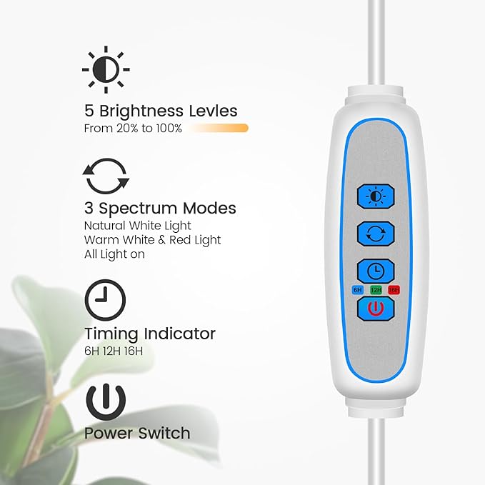 Garpsen Floor Plant Light Full Spectrum 252 LEDs Grow Light for Indoor Plants with Base 3 Color Modes &amp 5 Dimmable Timer 6/12/16H Grow Lamp with 67''Height Adjustable 3-Head-White