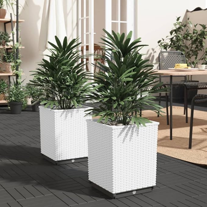 Planters 2 pcs PlanterGarden BedGalvanized Raised Garden BedPlanter Raised bedsGalvanized PlanterWhite 11.8x11.8x14.6 Polypropylene