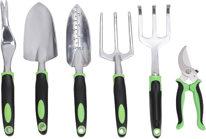 YUYTE Gardening Tools Set 8 Piece Magnesium Aluminum Alloy Garden Tool Kit with Ergonomic Handle and Tote Bag for Men Women Who Love Gardening