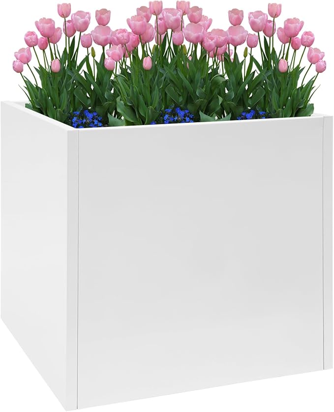 Heavy-Duty Galvanized Steel Raised Garden Bed 26x26x26in - Elevated Planter Box with Removable Panel for Tomatoes/Herbs/FlowersRust-Proof Outdoor Metal Garden Kit for PatioBackyardBalcony (White)