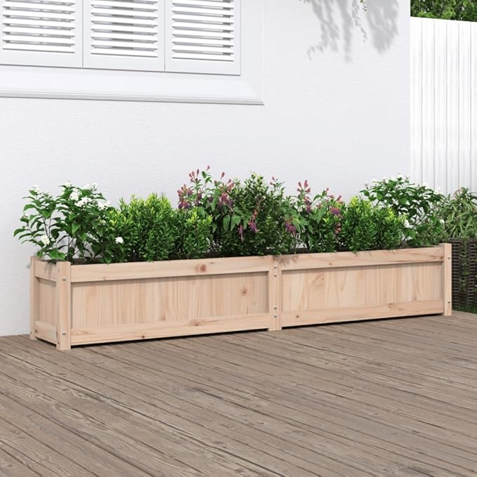 Solid Wood Pine Planter Box for Outdoor Vegetable Flower Herb and Plant Gardening Large Metal Raised Garden Beds - 70.9 x 12.2 x 12.2